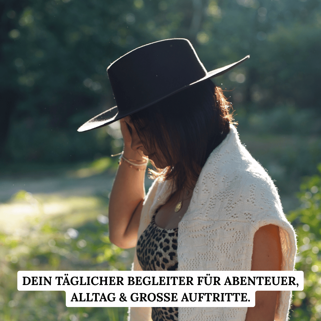 Aldama - Brauner Fedora Hut für Frauen mit breiter & flacher Krempe aus der Pure Collection _ Damenhut - 100% Wolle & Handarbeit aus Italien - Nimanita Hats & Accessoires - Hats for strong Women