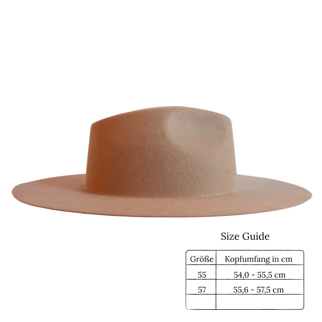 Baja - Beiger Fedora Hut für Frauen mit breiter und steifer Krempe - klassischer Fedora Damenhut aus 100% Wolle - Pure Collection - moderner Fedora Hut für Frauen - Nimanita Hats & Accessoires - Hüte für Frauen - handgefertigt in Italien - Winter Damenhut - Sommer Damenhut