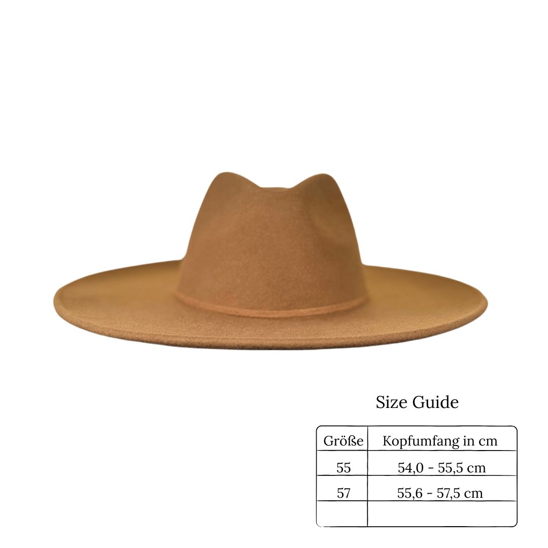 Camel Farbender Fedora Hut für Frauen aus 100% Wolle | Damenhut Fedora Hut | Travel Hut | faltbar & wasserabweisend | breite Krempe | Boho Style | Reisehut