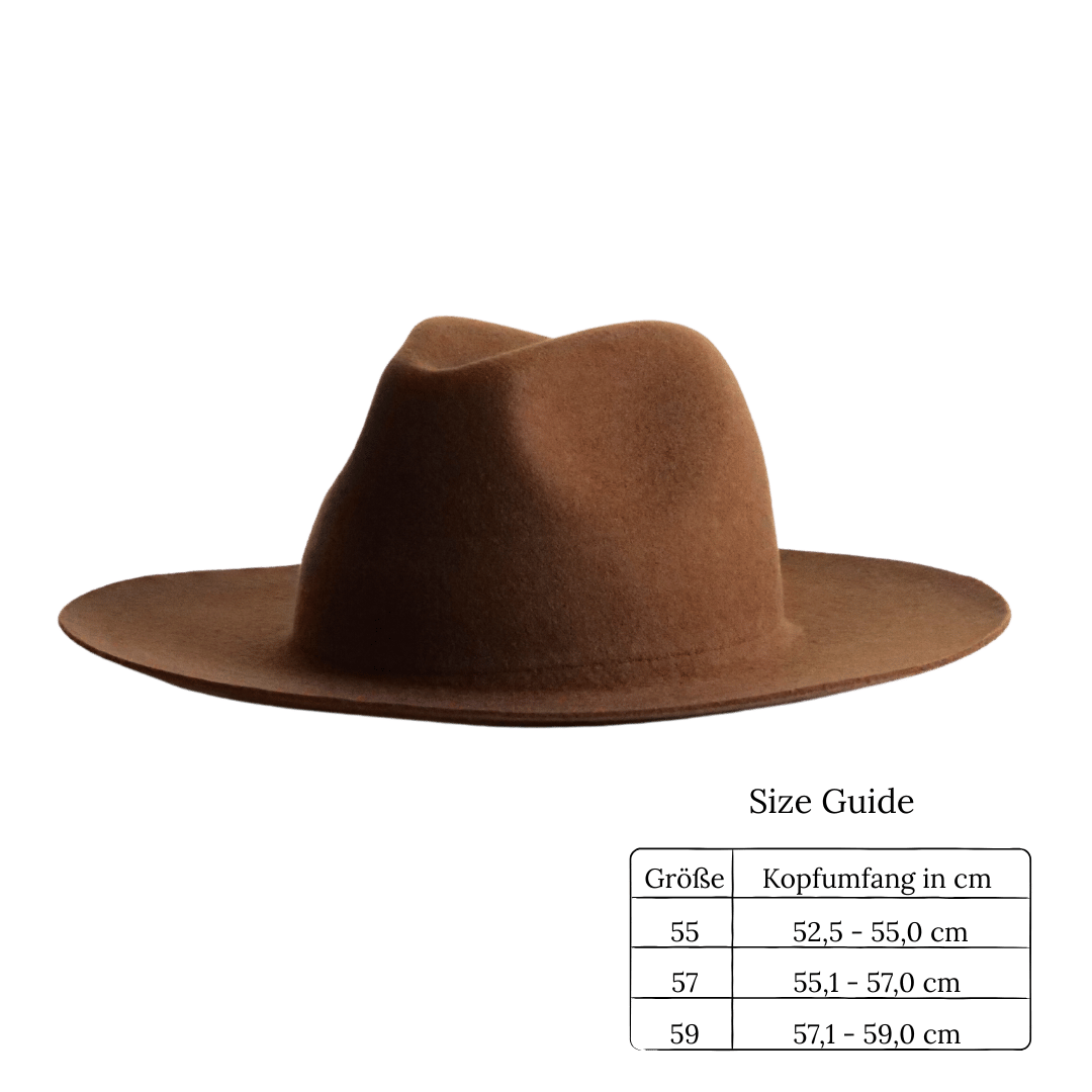 Haselnuss Brauner Fedora Hut für Frauen mit breiter & flacher Krempe | Damenhut handgefertigt in Spanien | moderner Fedora Hut für Frauen | Modell Catalina | Winterhut & Sommerhut | Nimanita Hats & Accessoires - Hüte für Frauen