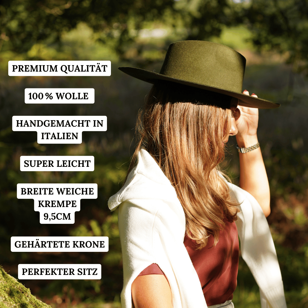 Chiapas | dunkelgrüner Fedora mit breiter Krempe _ Nimanita Hats & Accessoires - Hüte für Frauen - Fedora Damenhut mit breiter und steifer Krempe in dunkelgrün - Hut von oben