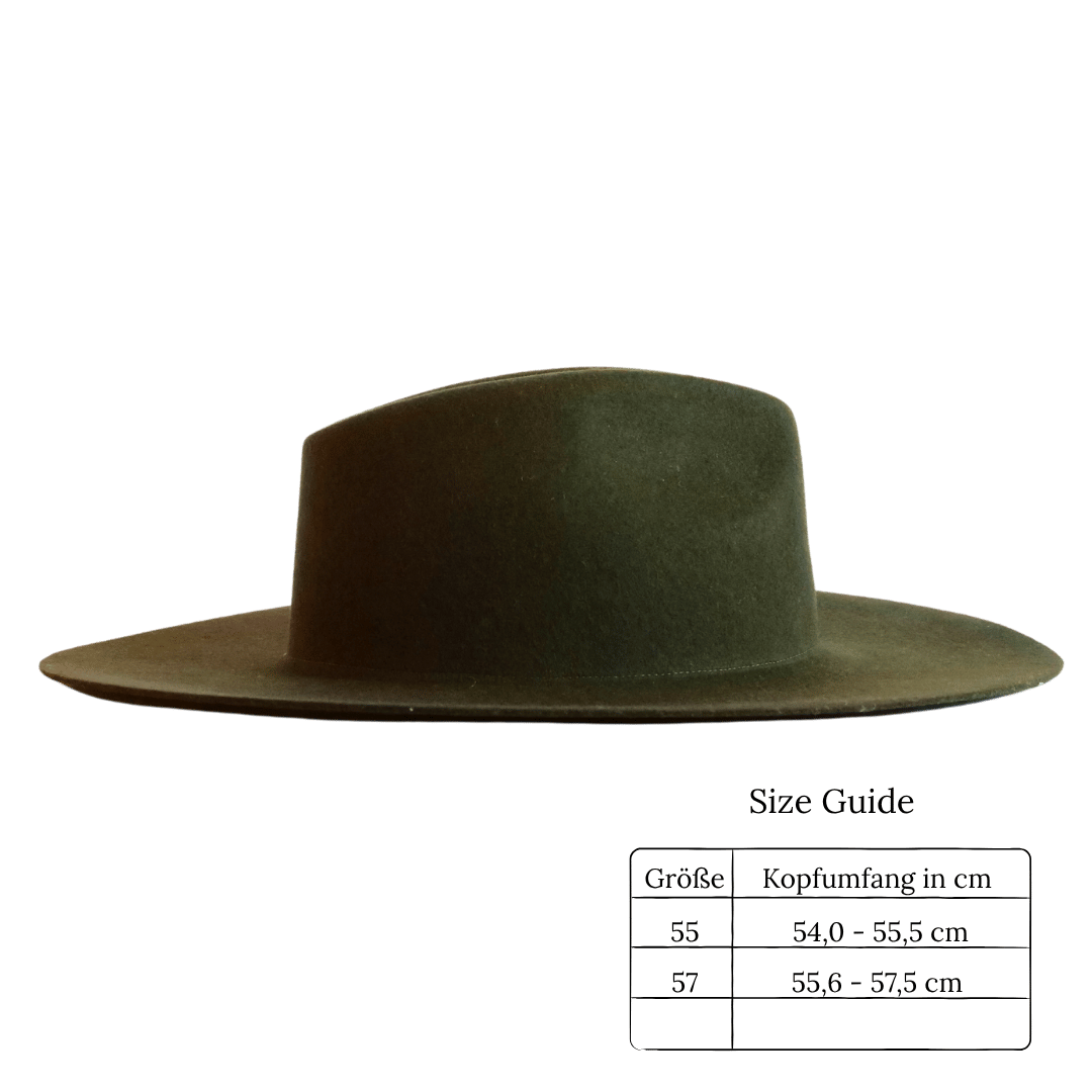 Chiapas | dunkelgrüner Fedora mit breiter Krempe _ Nimanita Hats & Accessoires - Hüte für Frauen - Fedora Damenhut mit breiter und steifer Krempe in dunkelgrün - Hut von oben