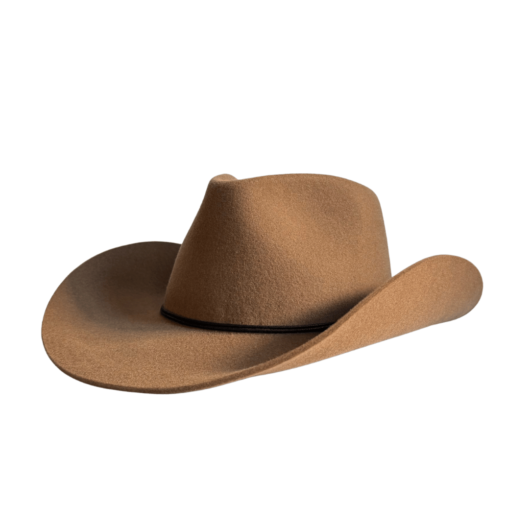 Coahulia - Desert Brown - Western Hut für Frauen mit Fedora Krone aus 100% premium Wollfilz - Farbe creme - Sommerhut, Winterhut, Westernstil - gehärtete nach obergebogene breite Krempe - Countrystil, Westernstyle für Frauen - handgefertigt in Portugal.