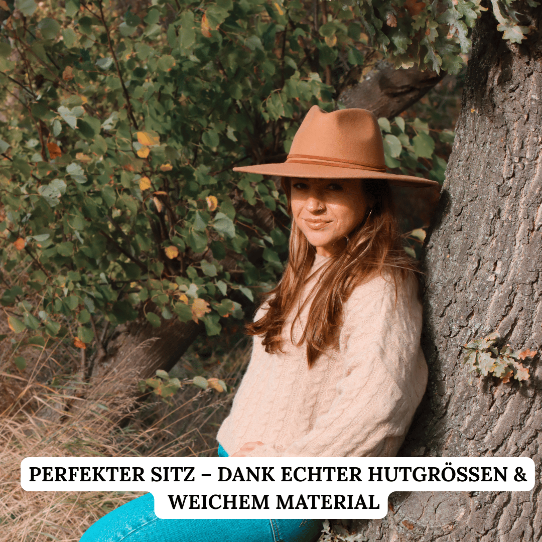 Camel Farbender Fedora Hut mit Leder Hutband für Frauen - Model Campeche No.02 | brauner Fedora Damenhut aus Wolle | Nimanita Hats & Accessoires - Hüte für Frauen