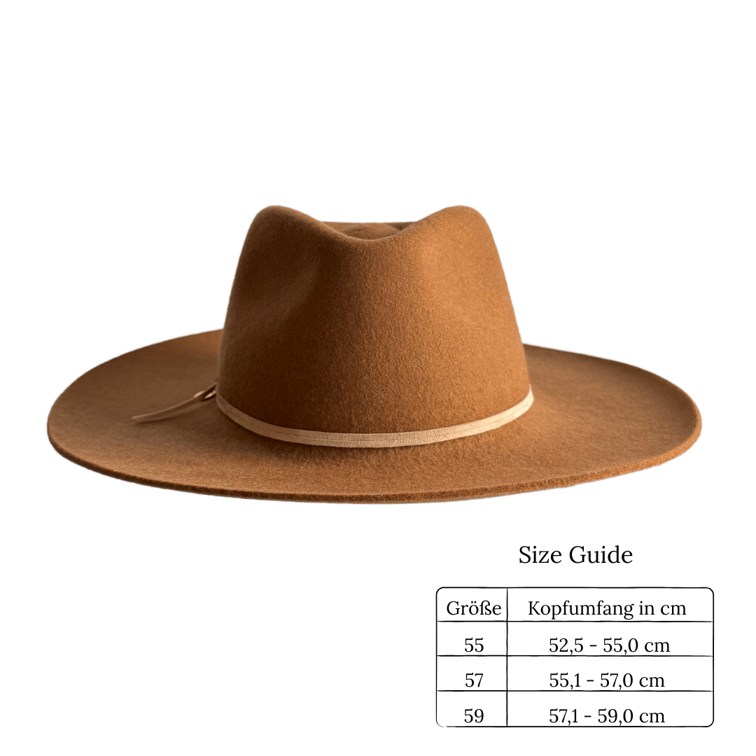 Guerrero - camelfarbener Fedora Hut für Frauen aus 100% Wollfilz - Nimanita Hats & Accessoires - Hüte für Frauen