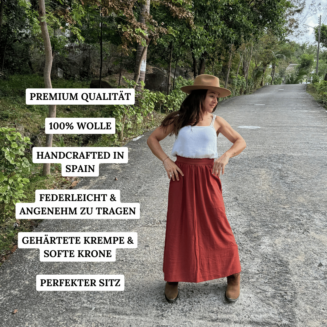 Guerrero - camelfarbener Fedora Hut für Frauen aus 100% Wollfilz - Nimanita Hats & Accessoires - Hüte für Frauen