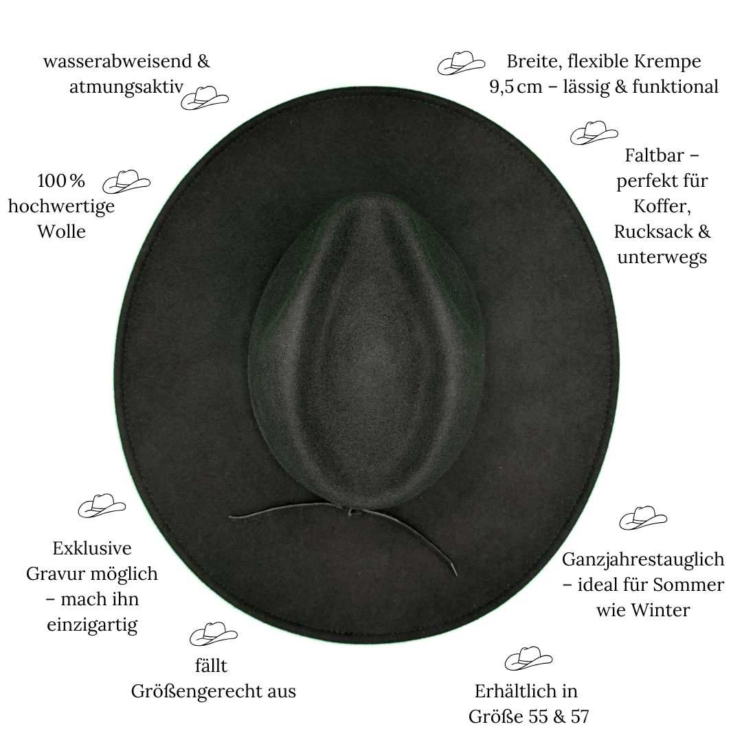 Morelia No.02 - schwarzer Fedora Hut für Frauen - Travel Collection - faltbar & wasserabweisend - Wollfilz - Nimanita Hats & Accessoieres - Hüte für Frauen