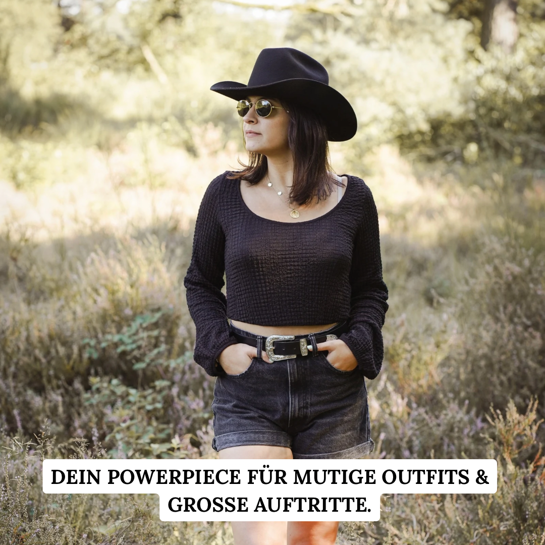 Rodeo - schwarzer Western Hut für Frauen - premium Wollfilz Cattleman Hut für Frauen - Nimanita Hats & Accessoires - Hüte für Frauen_