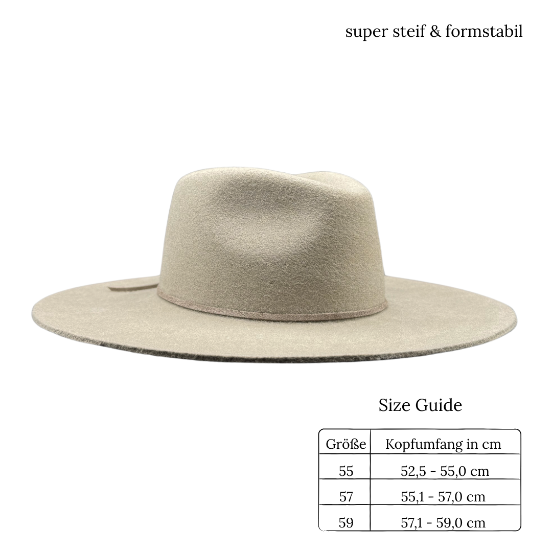 Sinaloa | Fedora Hut für Frauen in der Farbe Safari - Fedora Damenhut mit breiter und steifer Krempe - Nimanita Hats &Accessoires - Hats for strong women - Hüte für Frauen - heller Fedora Hut