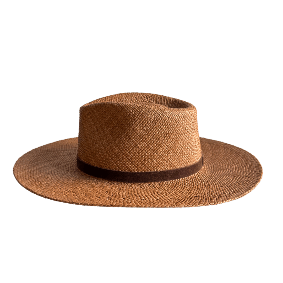 Sonora Habano - Fedora Strohhut in der Farbe Habano für Frauen aus 100% Iraca Palme mit braunem Wildleder Hutband | Damenhut | Strohhut | Sommerhut | Modell Sonora | Nimanita Hats & Accessoires - Hüte für Frauen