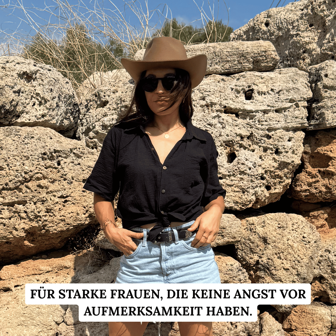 Coahulia - Desert Brown - Western Hut für Frauen mit Fedora Krone aus 100% premium Wollfilz -  Farbe creme - Sommerhut, Winterhut, Westernstil - gehärtete nach obergebogene breite Krempe - Countrystil, Westernstyle für Frauen - handgefertigt in Portugal.