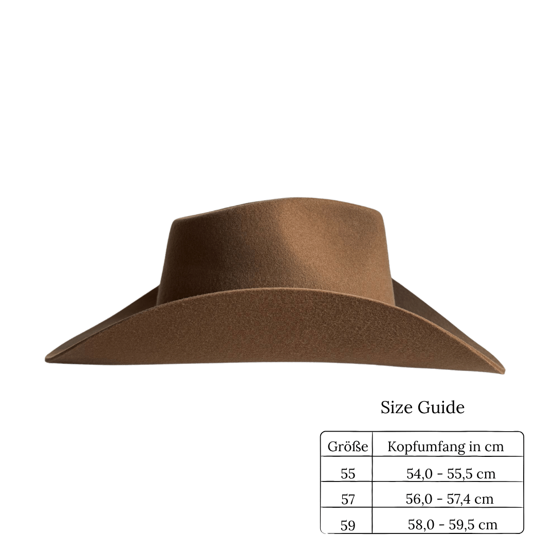 Coahulia - Desert Brown - Western Hut für Frauen mit Fedora Krone aus 100% premium Wollfilz -  Farbe creme - Sommerhut, Winterhut, Westernstil - gehärtete nach obergebogene breite Krempe - Countrystil, Westernstyle für Frauen - handgefertigt in Portugal.