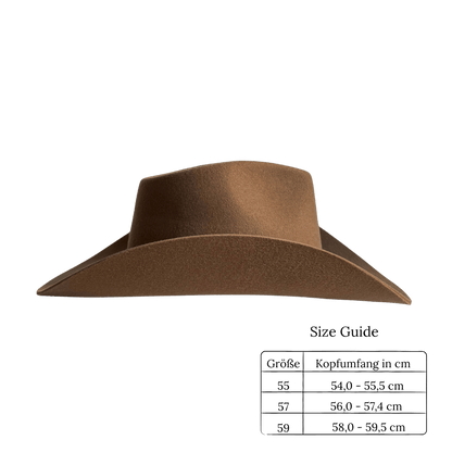 Coahulia - Desert Brown - Western Hut für Frauen mit Fedora Krone aus 100% premium Wollfilz -  Farbe creme - Sommerhut, Winterhut, Westernstil - gehärtete nach obergebogene breite Krempe - Countrystil, Westernstyle für Frauen - handgefertigt in Portugal.