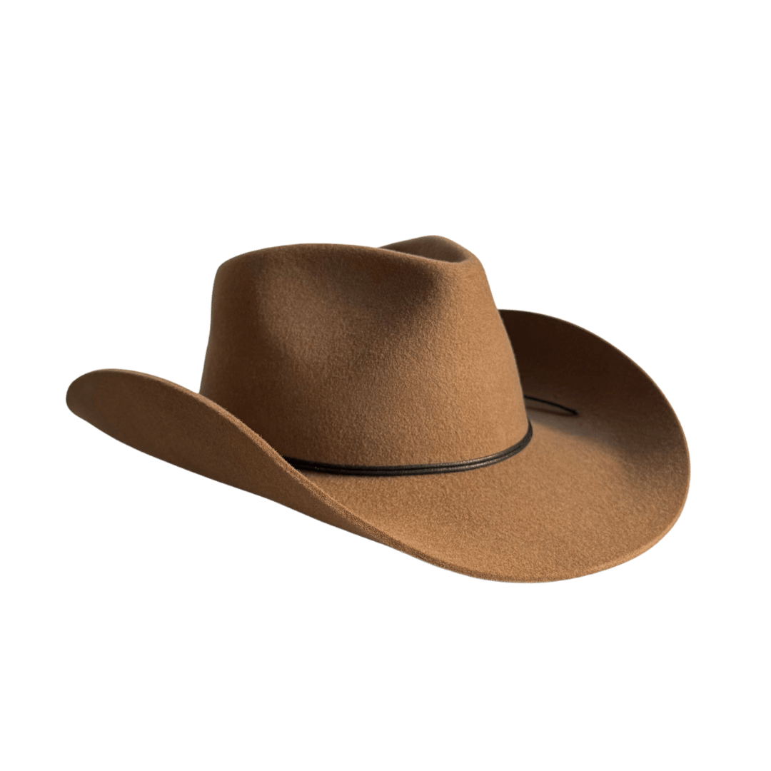 Coahulia - Desert Brown - Western Hut für Frauen mit Fedora Krone aus 100% premium Wollfilz -  Farbe creme - Sommerhut, Winterhut, Westernstil - gehärtete nach obergebogene breite Krempe - Countrystil, Westernstyle für Frauen - handgefertigt in Portugal.