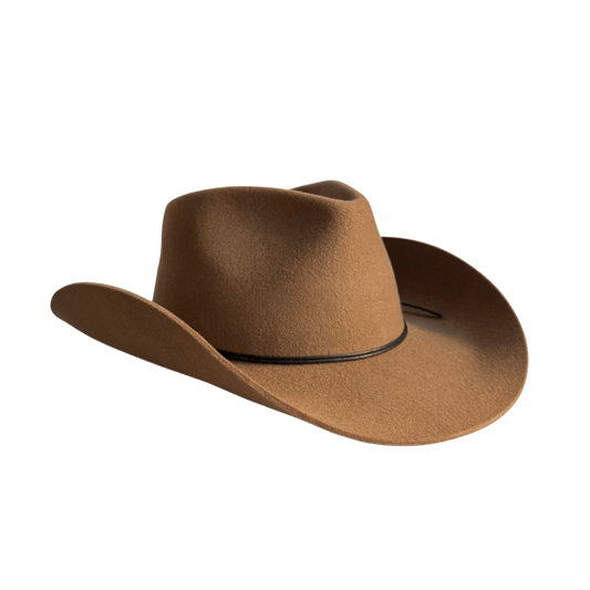 Coahulia - Desert Brown - Western Hut für Frauen mit Fedora Krone aus 100% premium Wollfilz -  Farbe creme - Sommerhut, Winterhut, Westernstil - gehärtete nach obergebogene breite Krempe - Countrystil, Westernstyle für Frauen - handgefertigt in Portugal.