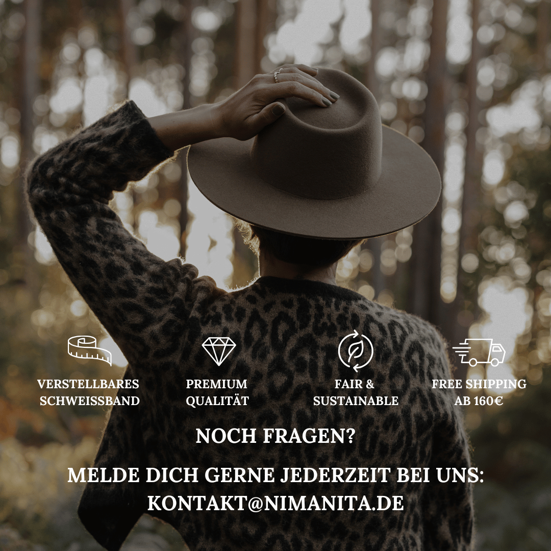 Colima - brauner Fedora Hut für Frauen mit steifer & gerader Krempe - Wollfilz Damenhut in Desert Brown - Nimanita Hats & Accessoires - Hüte für Frauen - Hut mit Model Credit Kleinstadtfotos