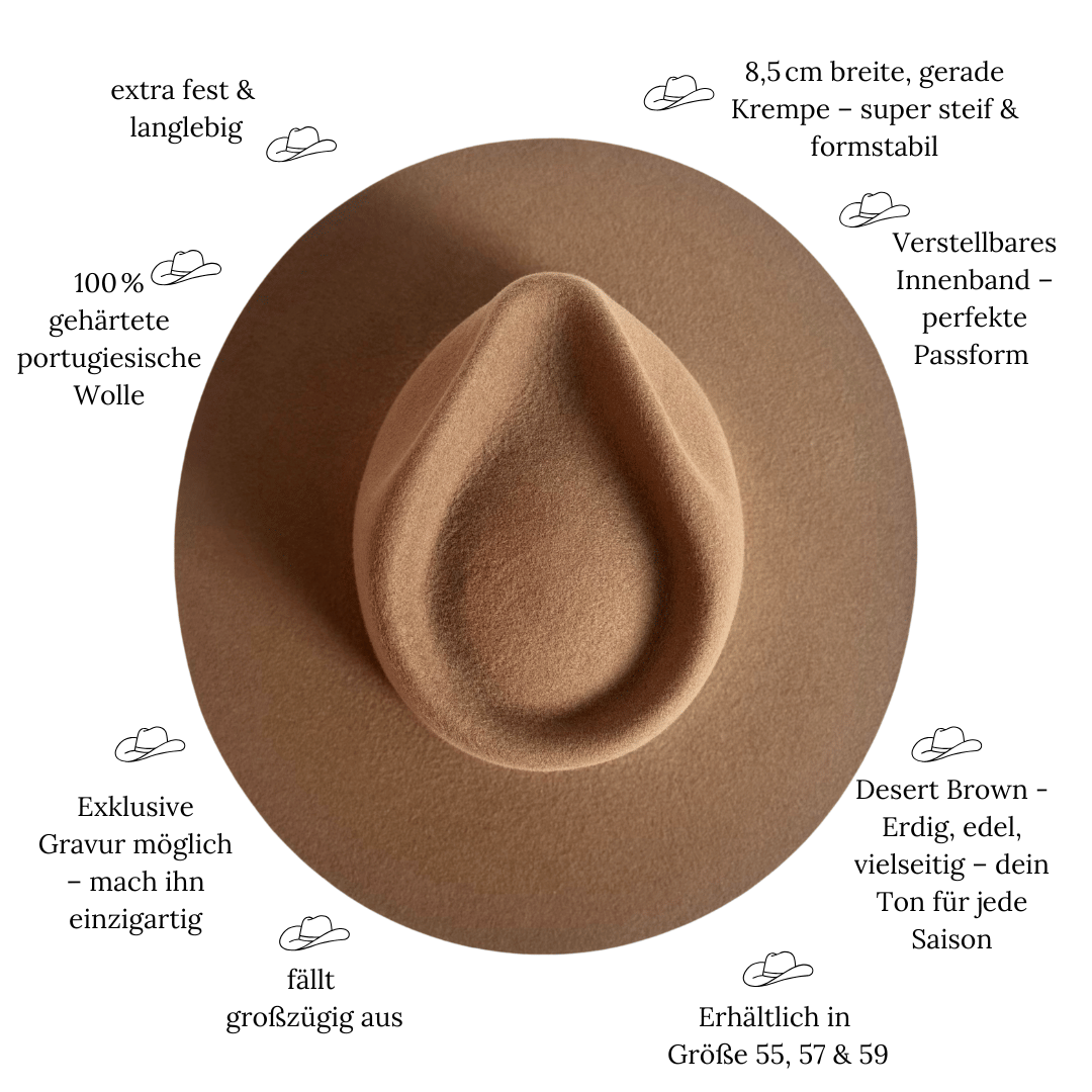 Colima - brauner Fedora Hut für Frauen mit steifer & gerader Krempe - Wollfilz Damenhut in Desert Brown - Nimanita Hats & Accessoires - Hüte für Frauen - - Credit Kleinstadtfotos