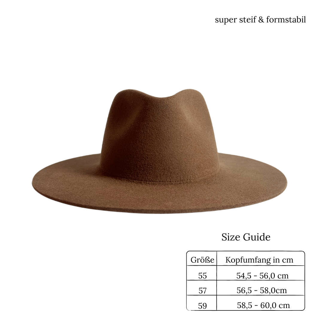 Colima - brauner Fedora Hut für Frauen mit steifer & gerader Krempe - Wollfilz Damenhut in Desert Brown - Nimanita Hats & Accessoires - Hüte für Frauen - - Credit Kleinstadtfotos