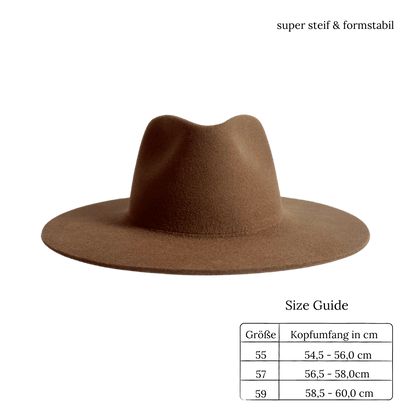 Colima - brauner Fedora Hut für Frauen mit steifer & gerader Krempe - Wollfilz Damenhut in Desert Brown - Nimanita Hats & Accessoires - Hüte für Frauen - - Credit Kleinstadtfotos