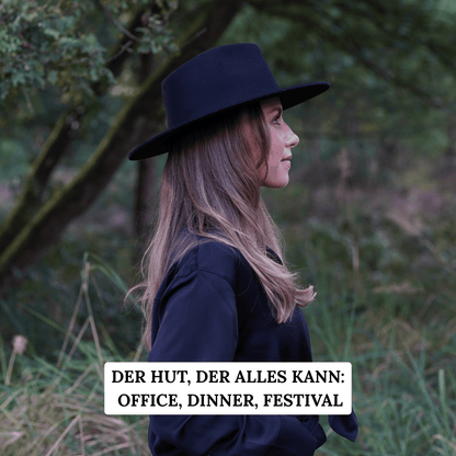 Colima schwarzer Fedora Hut mit breiter steifer Krempe für Frauen - Nimanita Hats & Accessoires - Premium Hüte für Frauen 