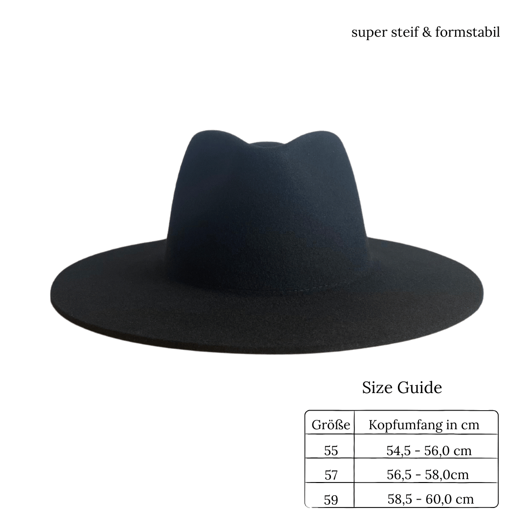 Colima schwarzer Fedora Hut mit breiter steifer Krempe für Frauen - Nimanita Hats & Accessoires - Premium Hüte für Frauen 
