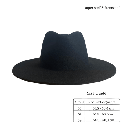Colima schwarzer Fedora Hut mit breiter steifer Krempe für Frauen - Nimanita Hats & Accessoires - Premium Hüte für Frauen 