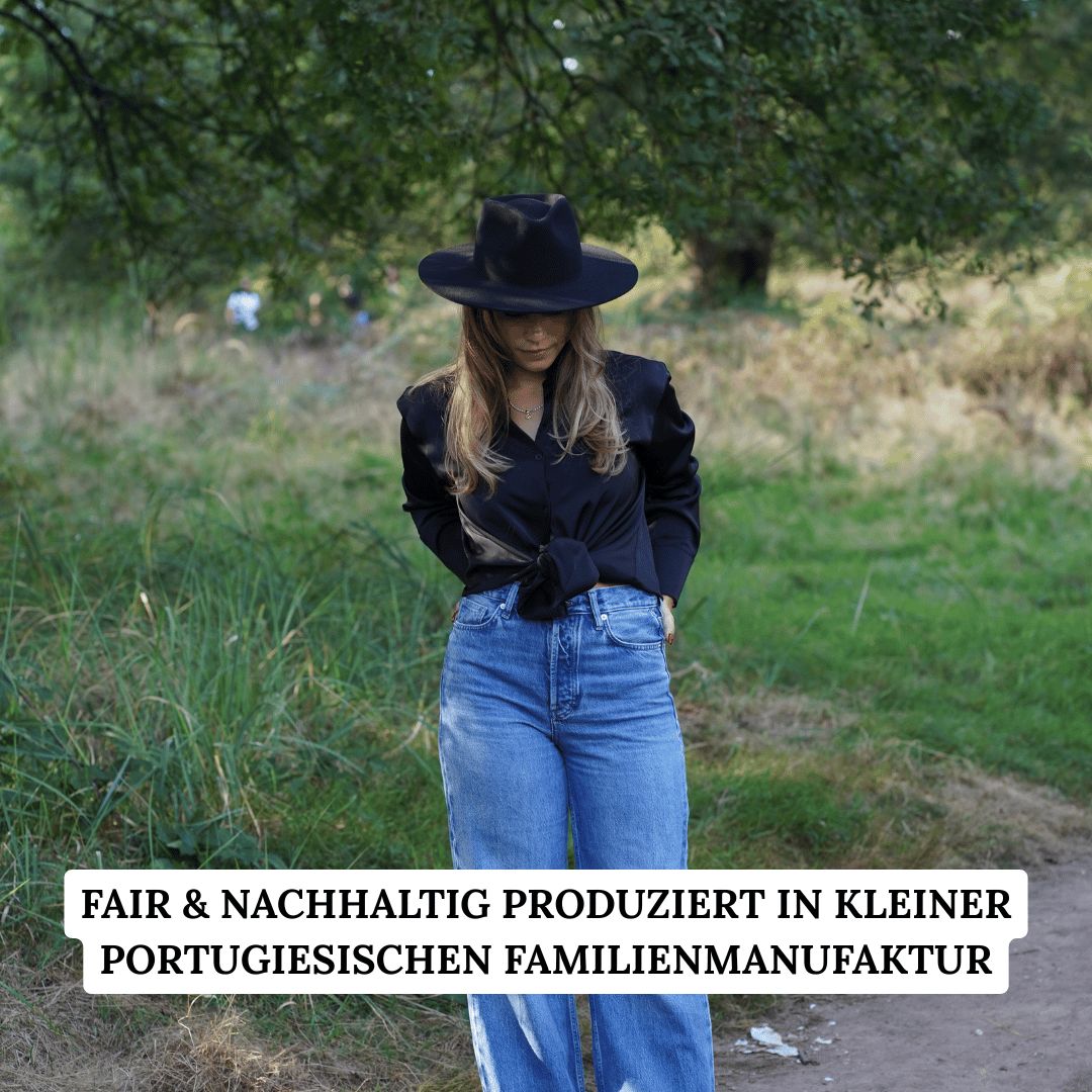 Colima schwarzer Fedora Hut mit breiter steifer Krempe für Frauen - Nimanita Hats & Accessoires - Premium Hüte für Frauen 