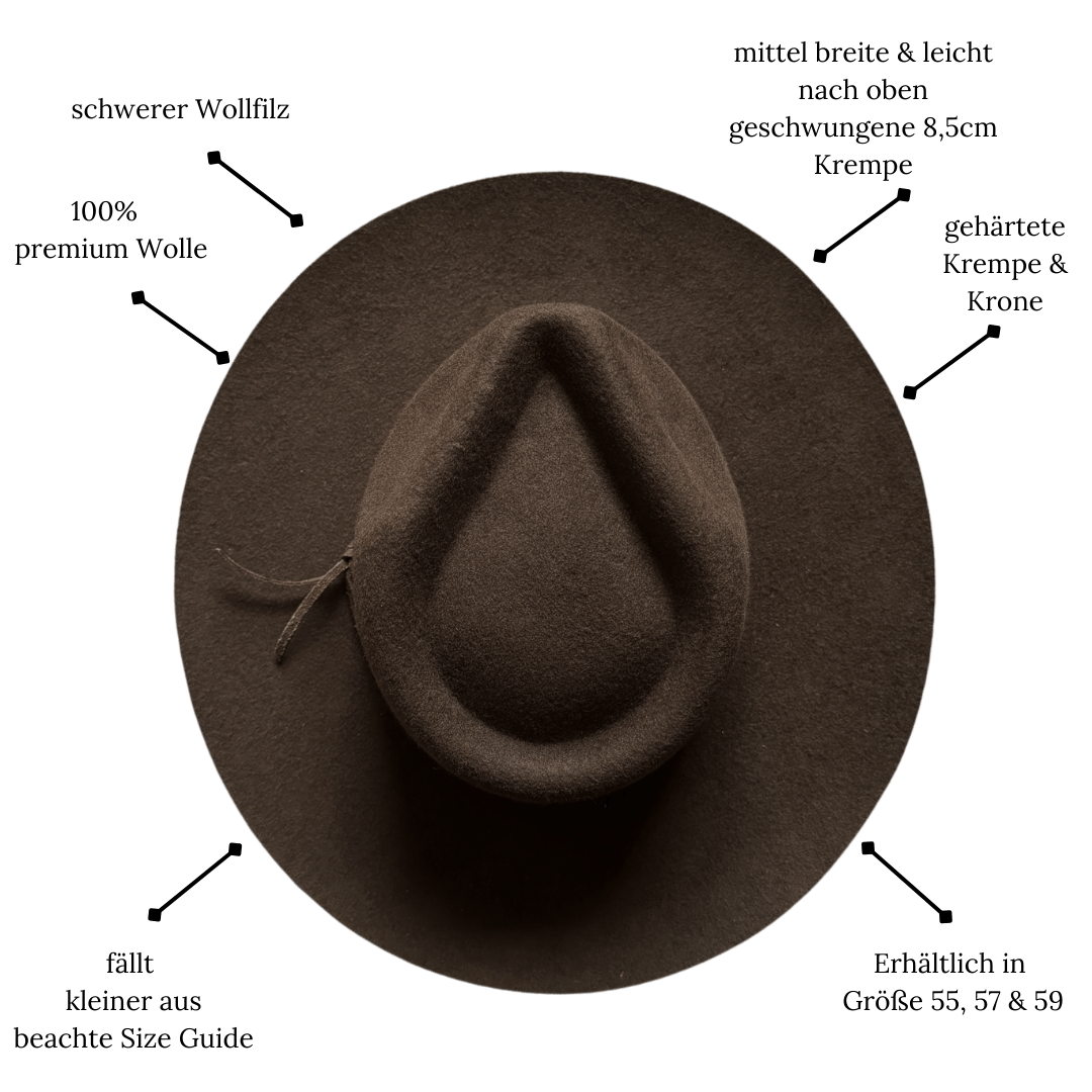 Esmeralda Dunkelbrauner Fedora Hut für Frauen aus premium Wollfilz - Nimanita Hats & Accessoires - Hüte für Frauen 