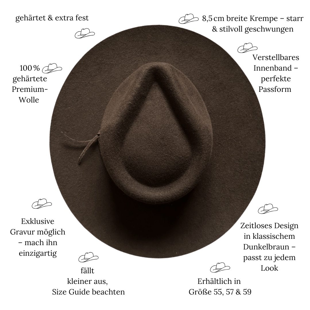 Esmeralda Dunkelbrauner Fedora Hut für Frauen aus premium Wollfilz - Nimanita Hats & Accessoires - Hüte für Frauen 