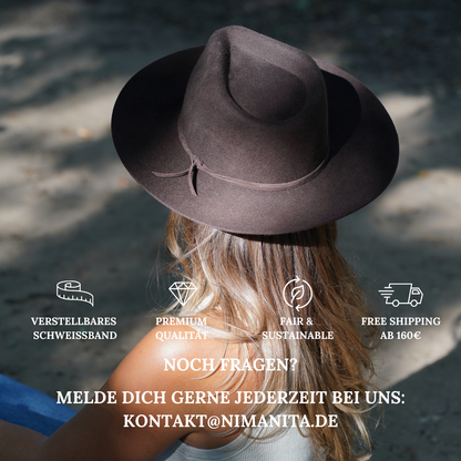 Esmeralda Dunkelbrauner Fedora Hut für Frauen aus premium Wollfilz - Nimanita Hats & Accessoires - Hüte für Frauen