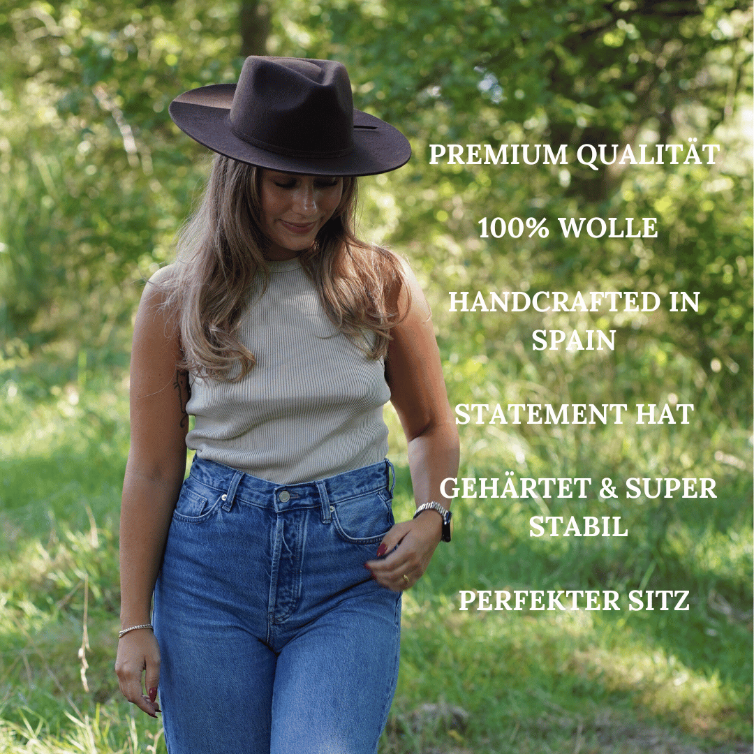 Esmeralda Dunkelbrauner Fedora Hut für Frauen aus premium Wollfilz - Nimanita Hats & Accessoires - Hüte für Frauen