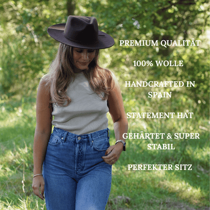 Esmeralda Dunkelbrauner Fedora Hut für Frauen aus premium Wollfilz - Nimanita Hats & Accessoires - Hüte für Frauen