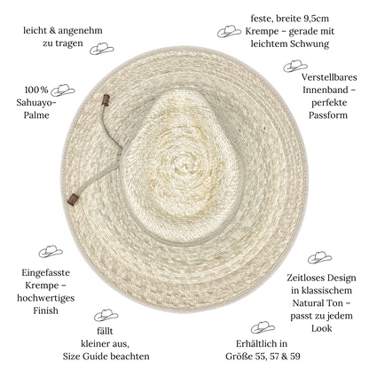 Guadalajara - Fedora Strohhut für Frauen aus SAHUAYO Palme - Sommerhut - Hut mit breiter und gerader Krempe - Nimanita - Hats & Accessoires - Hüte für Frauen