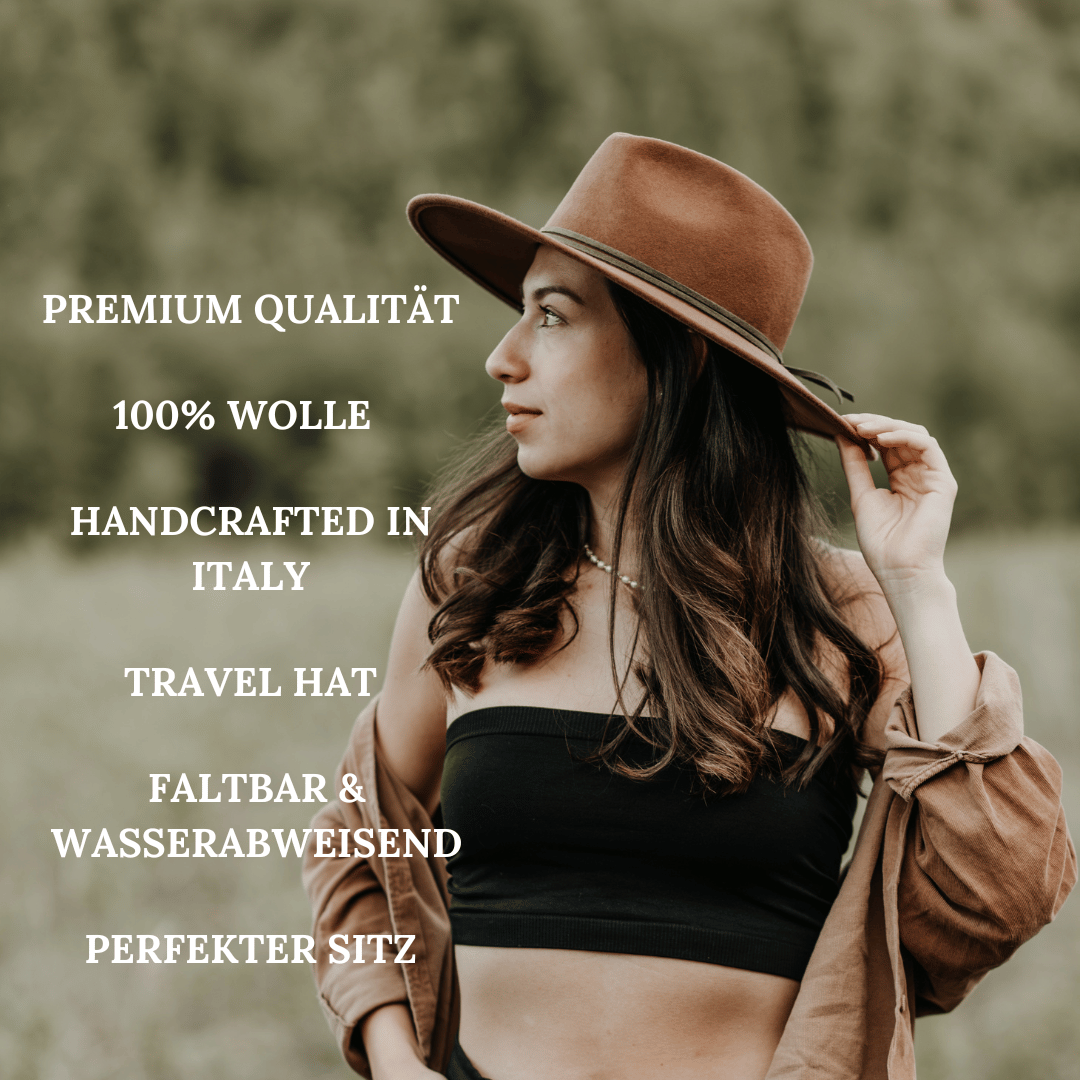 Palenque No.02 | Brauner Fedora - Travel Collection - faltbar & wasserabweisend - breite Krempe_ Hut für Frauen | Nimanita Hats & Accessoires | Hüte für Frauen_ Credit Nora Rahel Photography