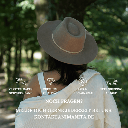 Puebla Fedora Hut für Frauen | Damenhut | Fedora Damenhut aus 100% Wolle | Farbe Nutria | Grauer Fedora Hut für Frauen | bereite Krempe | Handarbeit | modisches Accessoires