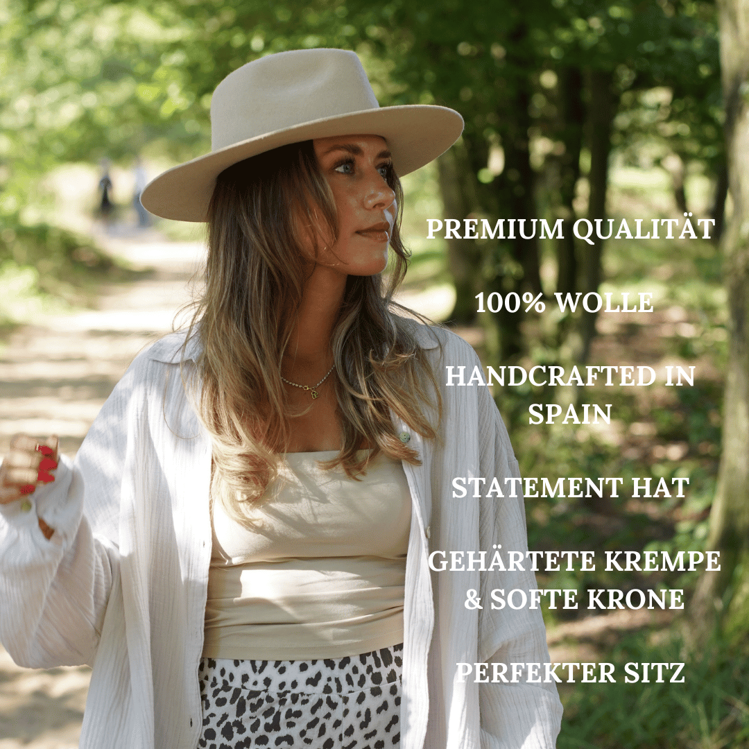 Sayulita - Fedora Damenhut | Fedora Hut für Frauen | Farbe Vanille | Wollhut | Wollfilz Hut für Frauen| breite Krempe Hut | Sommerhut | Winterhut | Herbst Hut