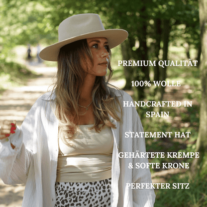 Sayulita - Fedora Damenhut | Fedora Hut für Frauen | Farbe Vanille | Wollhut | Wollfilz Hut für Frauen| breite Krempe Hut | Sommerhut | Winterhut | Herbst Hut