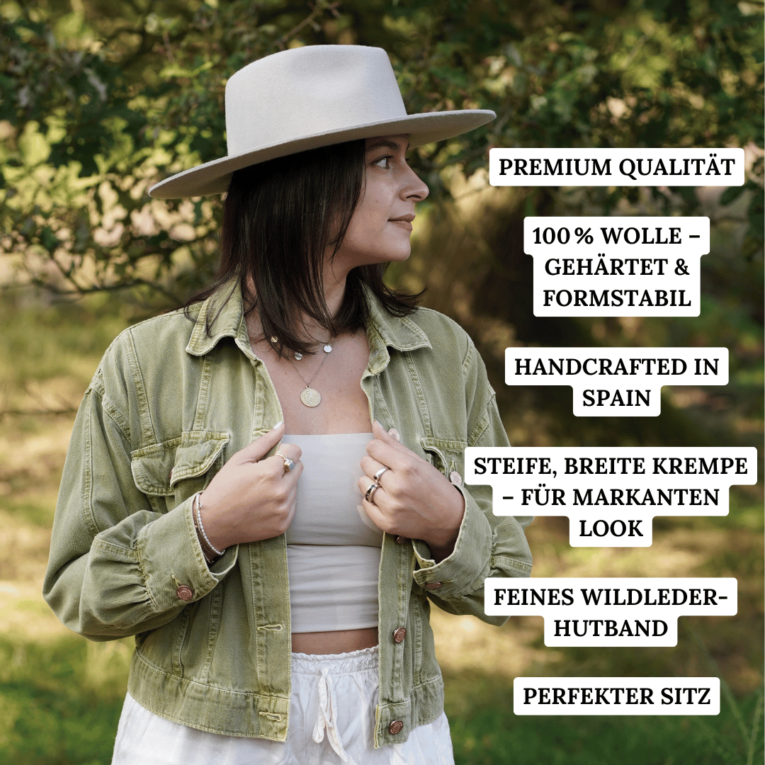 Sinaloa | Fedora Hut für Frauen in der Farbe Safari - Fedora Damenhut mit breiter und steifer Krempe - Nimanita Hats &Accessoires - Hats for strong women - Hüte für Frauen - heller Fedora Hut - 