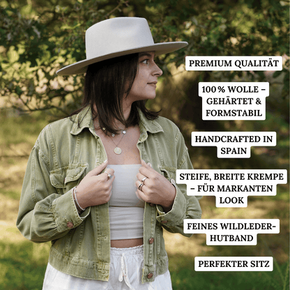 Sinaloa | Fedora Hut für Frauen in der Farbe Safari - Fedora Damenhut mit breiter und steifer Krempe - Nimanita Hats &Accessoires - Hats for strong women - Hüte für Frauen - heller Fedora Hut - 