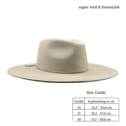 Sinaloa | Fedora Hut für Frauen in der Farbe Safari - Fedora Damenhut mit breiter und steifer Krempe - Nimanita Hats &Accessoires - Hats for strong women - Hüte für Frauen - heller Fedora Hut 