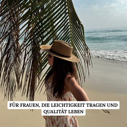Sonora Habano - Fedora Strohhut in der Farbe Habano für Frauen aus 100% Iraca Palme mit braunem Wildleder Hutband | Damenhut | Strohhut | Sommerhut | Modell Sonora | Nimanita Hats & Accessoires - Hüte für Frauen