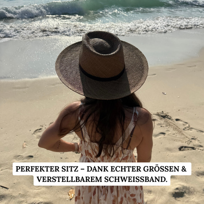 Sonora Habano - Fedora Strohhut in der Farbe Habano für Frauen aus 100% Iraca Palme mit braunem Wildleder Hutband | Damenhut | Strohhut | Sommerhut | Modell Sonora | Nimanita Hats & Accessoires - Hüte für Frauen