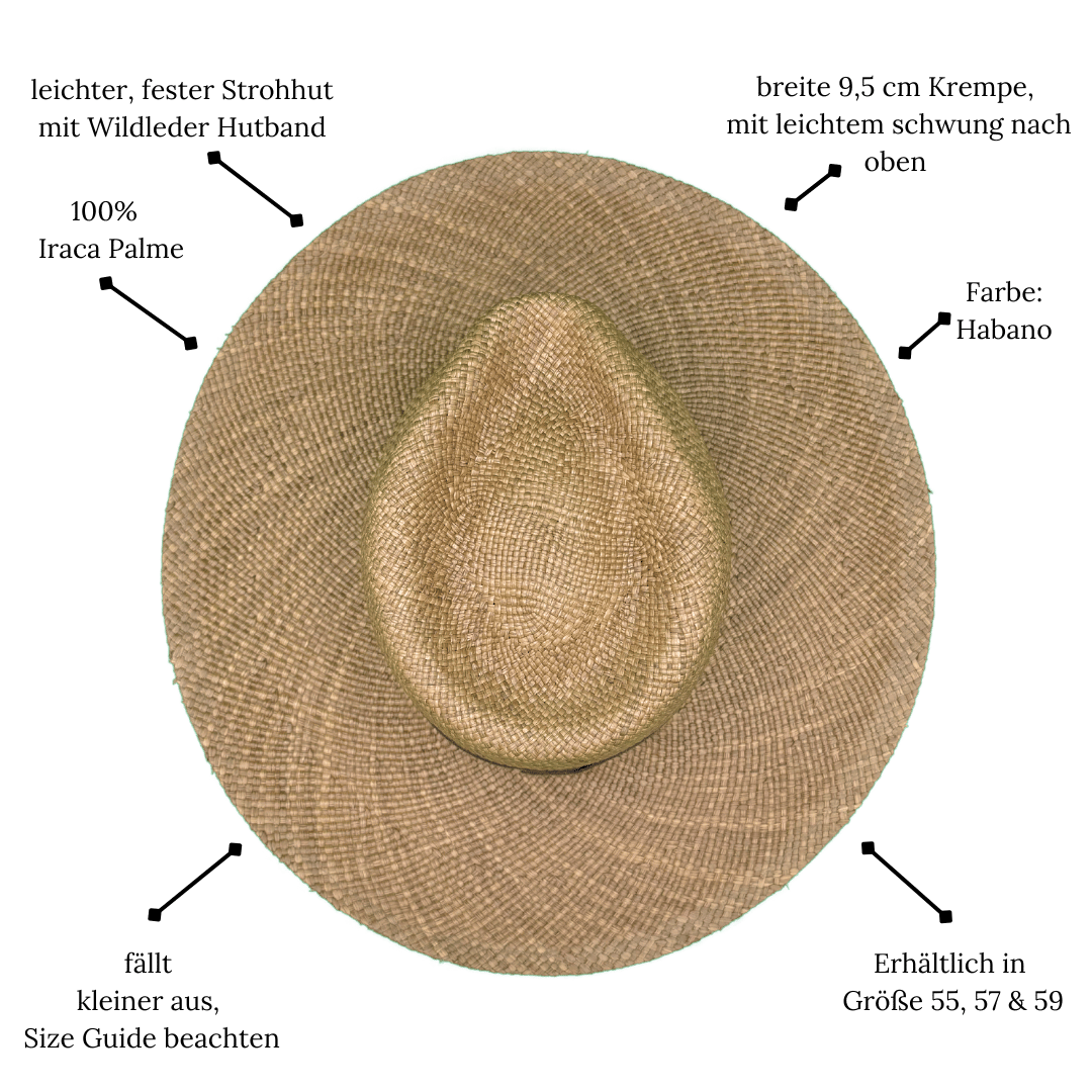 Sonora Habano - Fedora Strohhut in der Farbe Habano für Frauen aus 100% Iraca Palme mit braunem Wildleder Hutband | Damenhut | Strohhut | Sommerhut | Modell Sonora | Nimanita Hats & Accessoires - Hüte für Frauen
