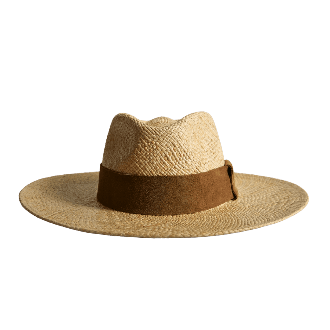 Fedora Strohhut für Frauen aus 100% Iraca Palme mit braunem Wildleder Hutband | Damenhut | Strohhut | Sommerhut | Modell Sonora | Nimanita Hats & Accessoires - Hüte für Frauen